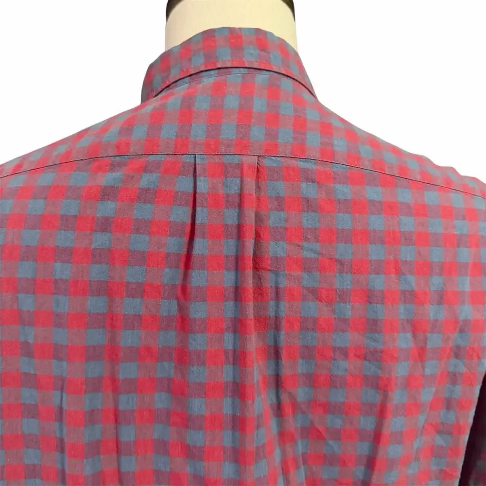 J. Crew Men's Blue Pink Plaid Button Down Shirt Sz L Slim Preppy Classic Stretch